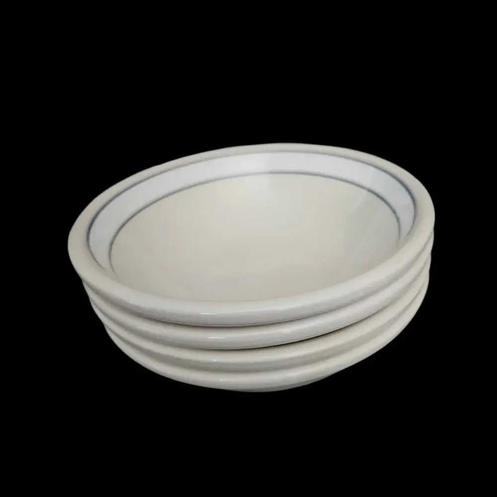 Epoch New Stockholm Blue Band Soup Cereal Bowls Set of 4 White Stoneware